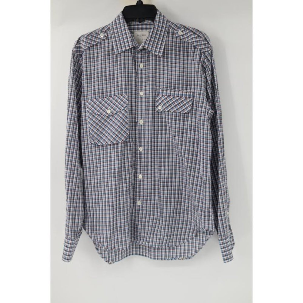 Billy reid shirt men's medium long sleeve button up plaid cotton flap pockets - Picture 2 of 13